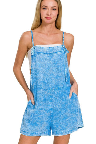 Mica Washed Linen Knot Strap Rompers