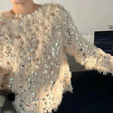 Micaela Sequin Feathery Tassel Sweater watereverysunday