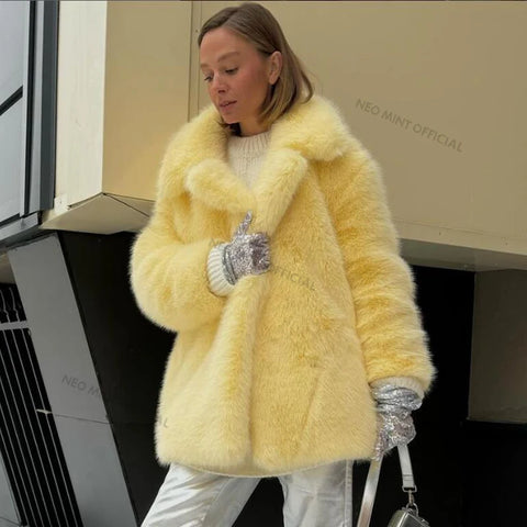 Micaela Plush Faux Fur Midi Coat