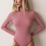 Miho Red Houndstooth Bodysuit