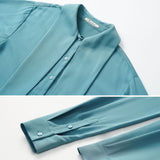 Milla Blue Satin Tux Shirt Blouse watereverysunday