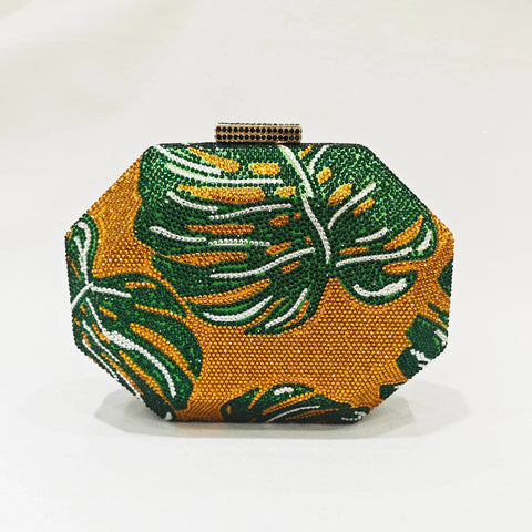 Milo Green Leaf Crystal Evening Clutch