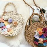 Mini Circle Straw Moroccan Market Tote  w/ or w/o Tassels - 2 Colors watereverysunday