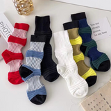 Minimalist Color Contrast Pleated Socks - 6 Pairs watereverysunday
