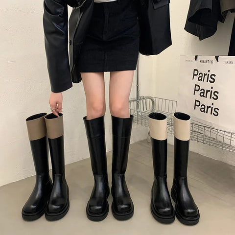 Minna Two Tone Knee-High Riders Boots watereverysunday