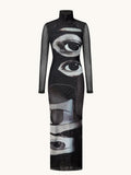 Mirabella Surreal Semi-Sheer Eye Print Mesh Dress
