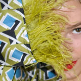 Miro Feather-Trim Printed Satin Pajama Set