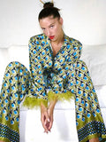 Miro Feather-Trim Printed Satin Pajama Set