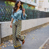 Miro Feather-Trim Printed Satin Pajama Set