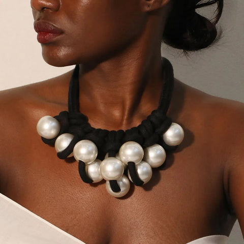 Morgana Pearl and Knot Statement Bib Necklace