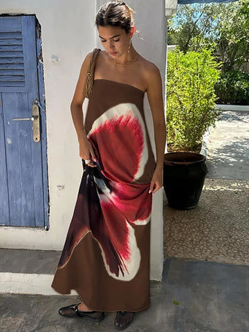 Mossa Strapless Floral Belt Tube Maxi Dress Mossa Strapless Floral Belt Tube Maxi Dress