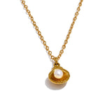 Mother Of Pearl Golden Shell Pendant Necklace
