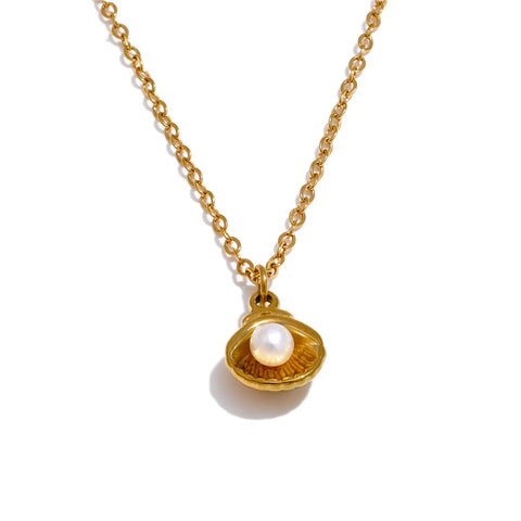 Mother Of Pearl Golden Shell Pendant Necklace