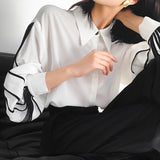 Nami Lantern Sleeve Blouse with Color Contrast Pleats watereverysunday