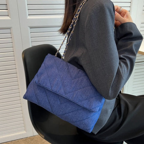 Natalia Chevron Quilted Denim Flap Bags - 3 Colors