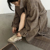 Natalia Puffed Sleeve Long Plaid Woolen Coat watereverysunday