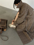 Natalia Puffed Sleeve Long Plaid Woolen Coat watereverysunday