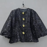 Natasha Sequin Puff-Sleeve Cropped Jacket