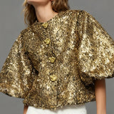 Natasha Sequin Puff-Sleeve Cropped Jacket
