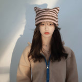 Neko Cat Ears Harajuku Striped Beanie Hats watereverysunday