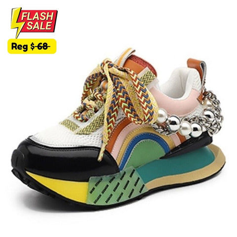 Nicola Pearl Laced Sneakers - Black Pink Size 39-US 7.5  (SALE)