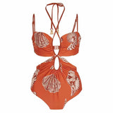 Nita Seashell Print Drawstring Bikini Swimsuits watereverysunday