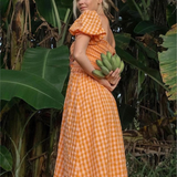 Norah Orange Gingham Seersucker Dress watereverysunday