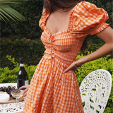 Norah Orange Gingham Seersucker Dress watereverysunday