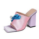 Kailin Bow Knot Satin Square Mule Pumps