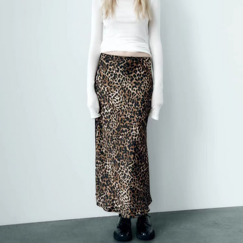 Jain Dark Leopard Print Satin Maxi Skirt