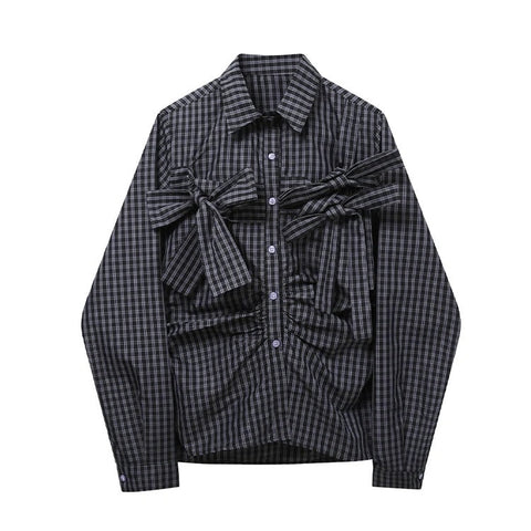 Ona Bow Knots Dark Plaid Shirts