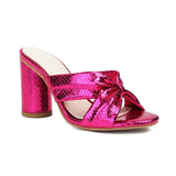 Ophelia Metallic Bow Block Heel Mules