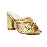 Ophelia Metallic Bow Block Heel Mules