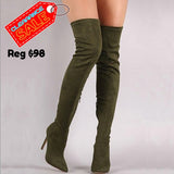 Over The Knee Suede Glove Boots - Olive 38 - SALE