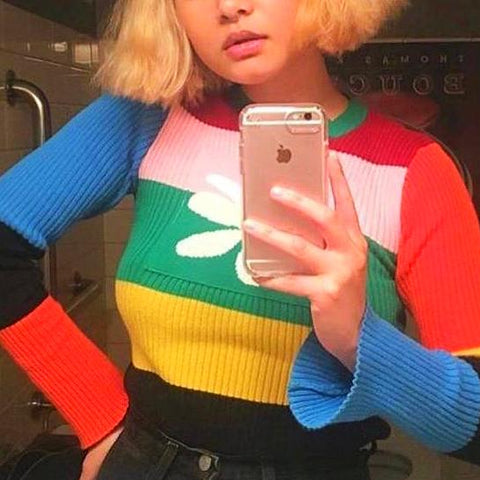 Paige Rainbow Stripe Retro Knit Sweater