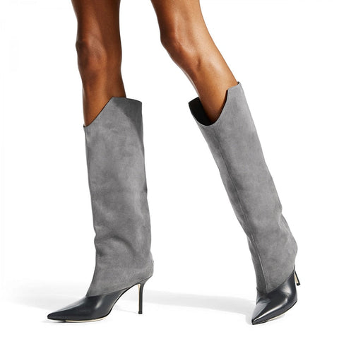 Paiye Two Tone Suede Upper Stiletto Boots - 2 Colors watereverysunday