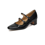 Paloma Double Strap Leather Mary Jane Pumps