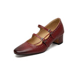 Paloma Double Strap Leather Mary Jane Pumps