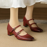 Paloma Double Strap Leather Mary Jane Pumps