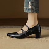 Paloma Double Strap Leather Mary Jane Pumps