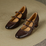 Paloma Double Strap Leather Mary Jane Pumps