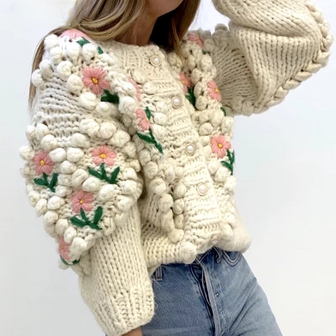 Pamela Flower Applique Chunky Knit Cardigans