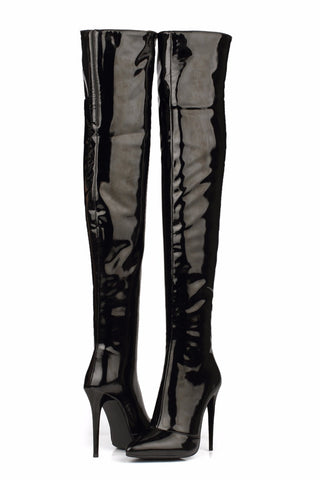 Patent Leather Over the Knee Boots - Red or Black watereverysunday