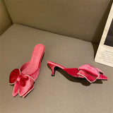 Paye Velvet Bow Tie Kitten Heel Sandals - 3 Colors watereverysunday