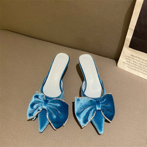 Paye Velvet Bow Tie Kitten Heel Sandals - 3 Colors watereverysunday