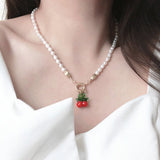 Pearl and Cherry Necklace watereverysunday
