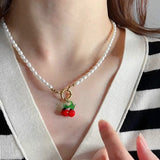 Pearl and Cherry Necklace watereverysunday