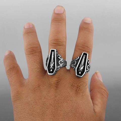 Gothic Vintage Silver Plated Coffin Egyptian Mummy Vampire Ring Gothic Vintage Silver Plated Coffin Egyptian Mummy Vampire Ring