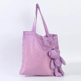Plaid Nylon Bear Charm Eco Totes