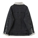 Plush Fur Lined Denim Jacket with Bunny Doll watereverysunday